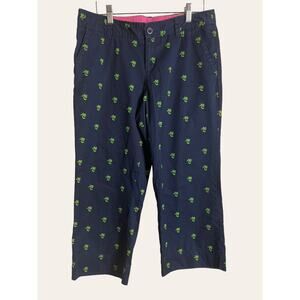 Lilly Pulitzer Navy Palm Tree Embroidered Mid Rise Cropped Capri Pants Size 10